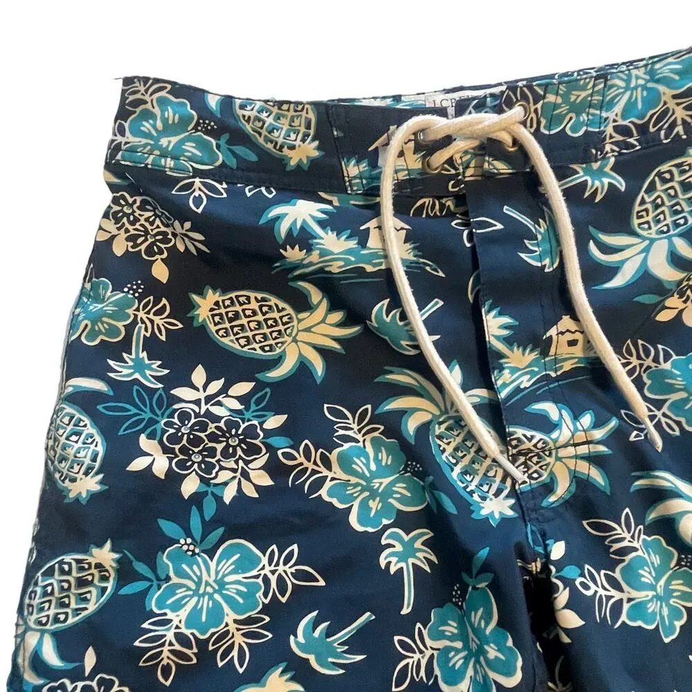J. Crew Flex Swim Trunks Mens Sz 28 Blue Pineapple Tropical Floral Board Shorts